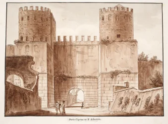 La Porta Capena ou Porta San Sebastiano, 1833 (gravure avec lavis brun)